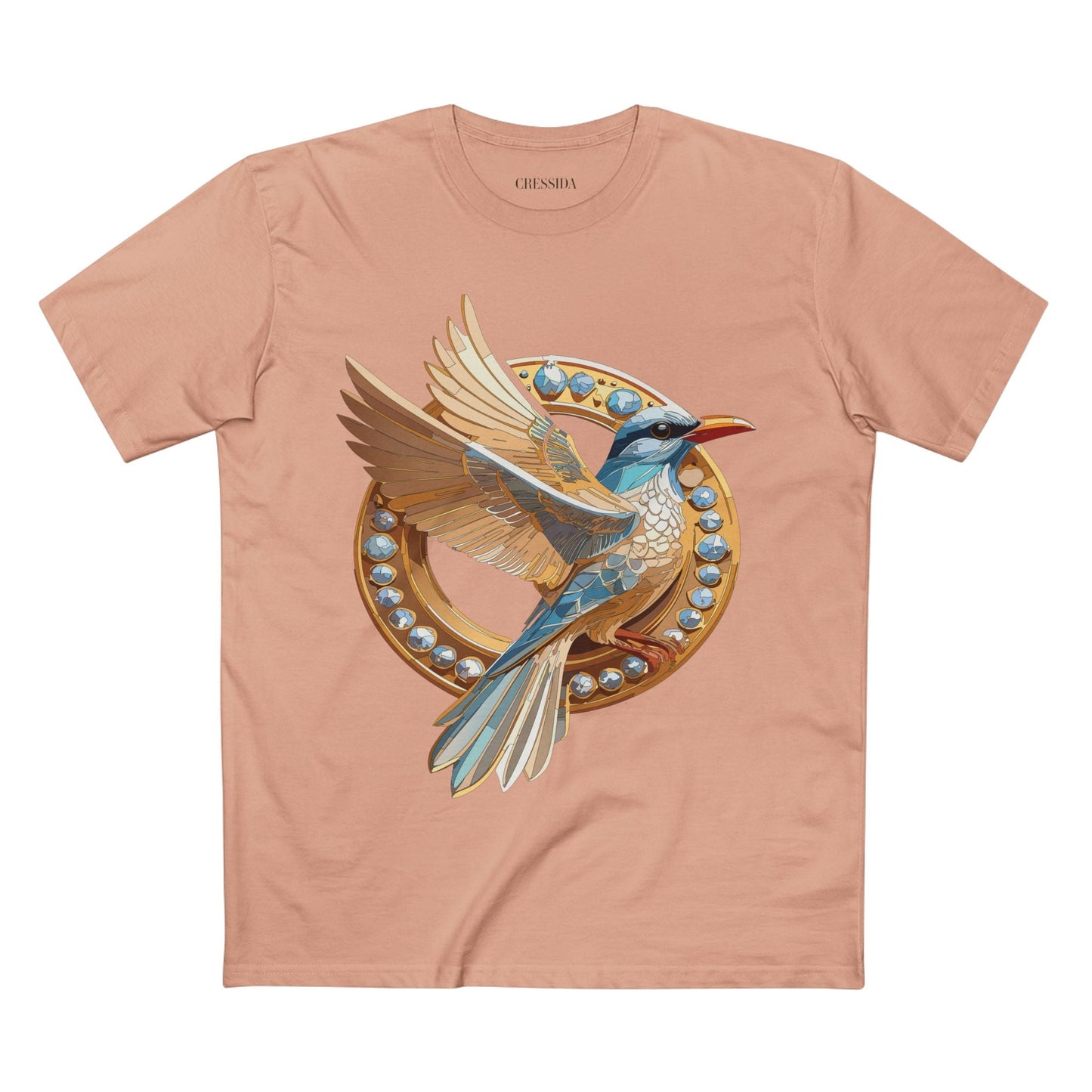 Bird Graphic Unisex 100 Cotton Tee With Unique Animal Golden Medallion Art Design 20