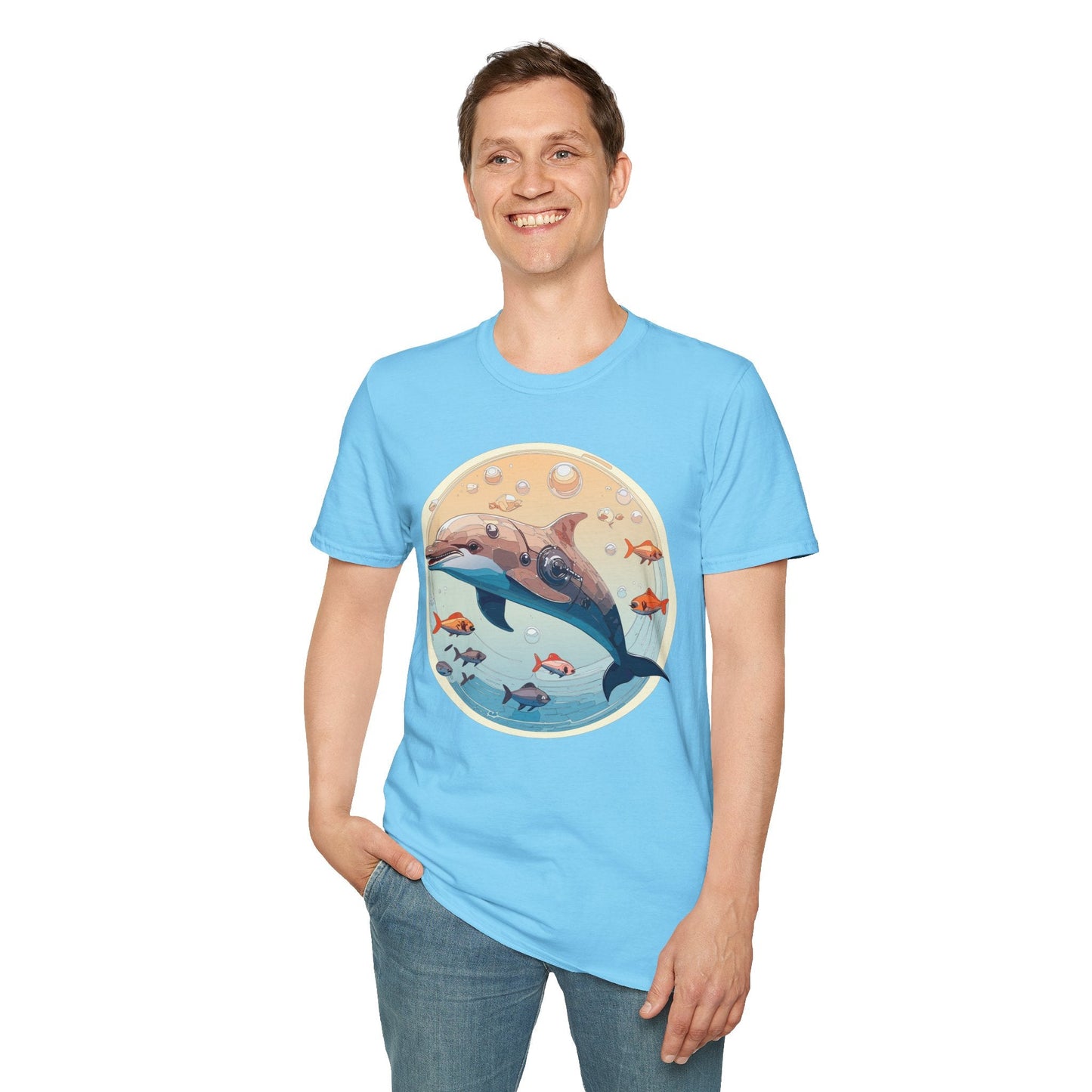Dolphin Shirt Unisex Softstyle Tee 100 Percent Ring Spun Cotton Breathable Gildan 64000