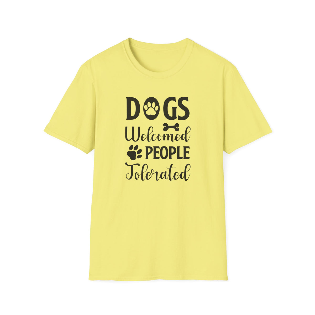Dog Lover Unisex Cotton T-Shirt - Gildan Softstyle 64000 Dogs Welcomed, People Tolerated Funny Paw Print Tee