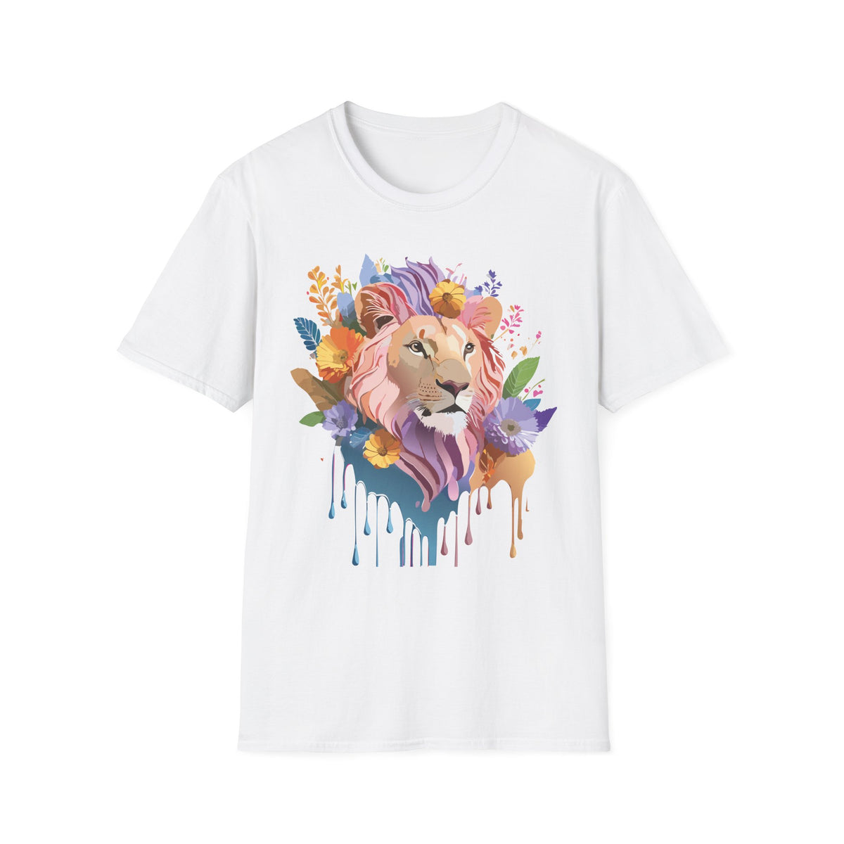 Floral Watercolor Lion T-Shirt | Colorful Lion Portrait Tee