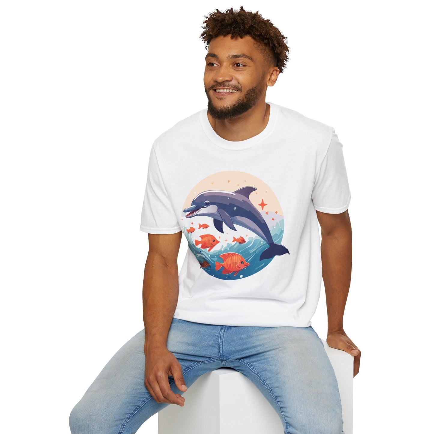 Unisex Dolphin Shirt Gildan Softstyle 64000 Short Sleeve Fish Tee With Dolphin Graphic