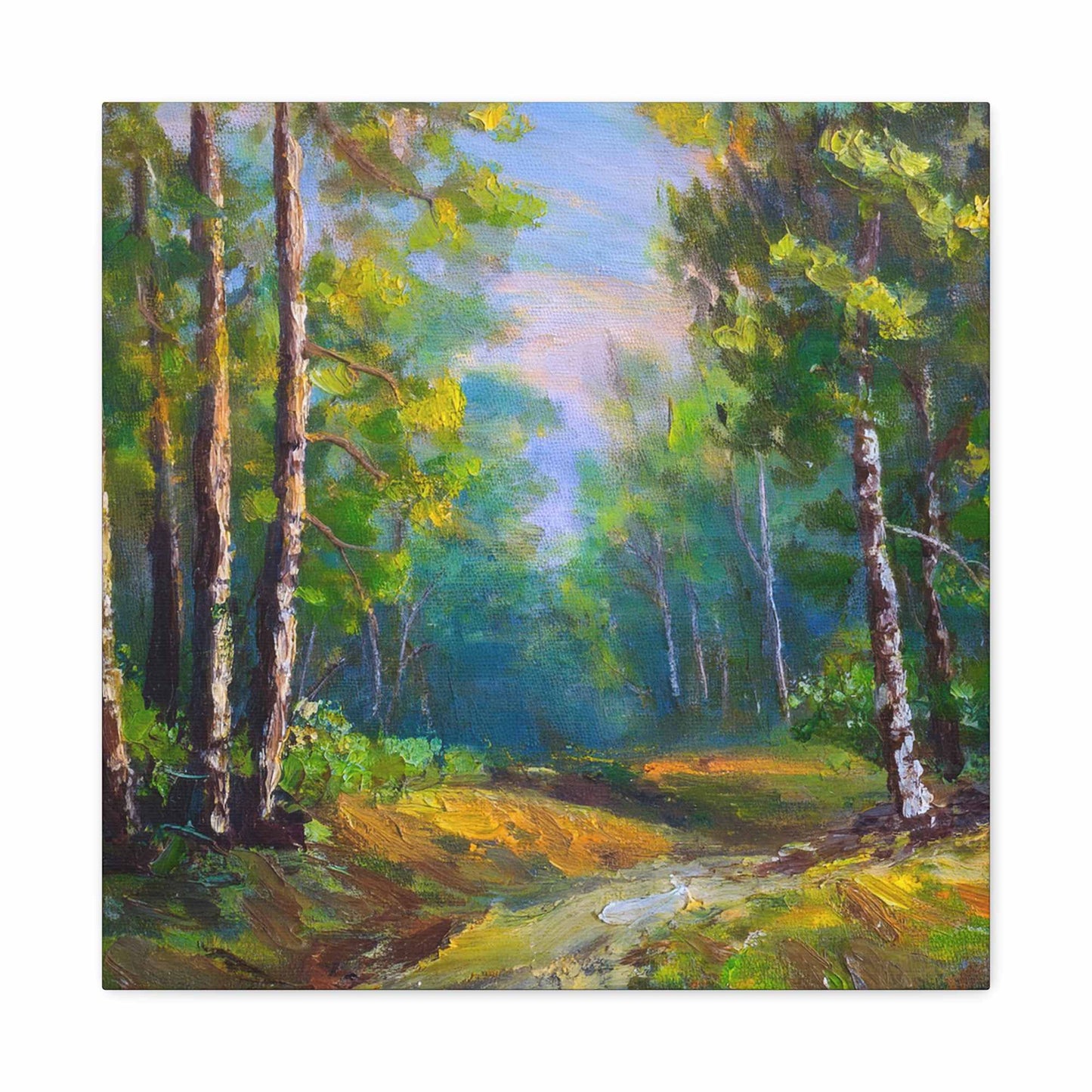 Summer Forest Print Canvas, Oil Paint Print 20x20, 24x24, 30x30, 32x32, 36x36 Art Design Print Pine-Wood Inner Frame MC-86