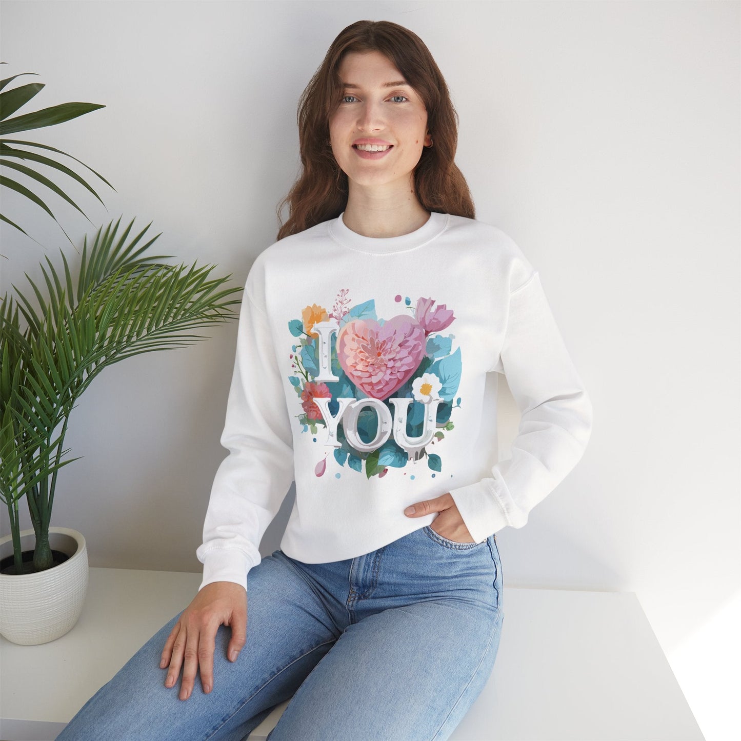 Floral Love Sweatshirt Unisex Valentines Day Gift 50 50 Cotton Polyester Crewneck