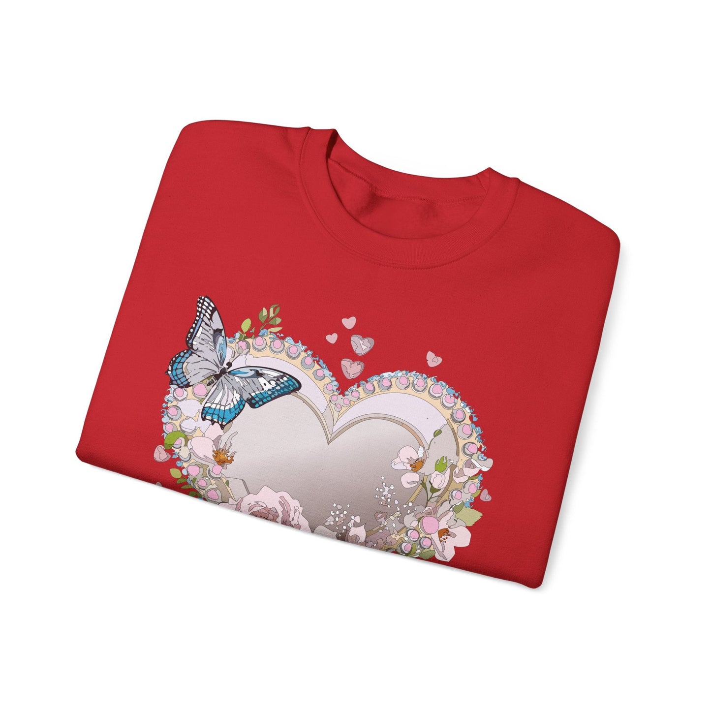 Unisex Floral Heart Sweatshirt For Valentines Day With Floral Love Print Crewneck Heavy Blend