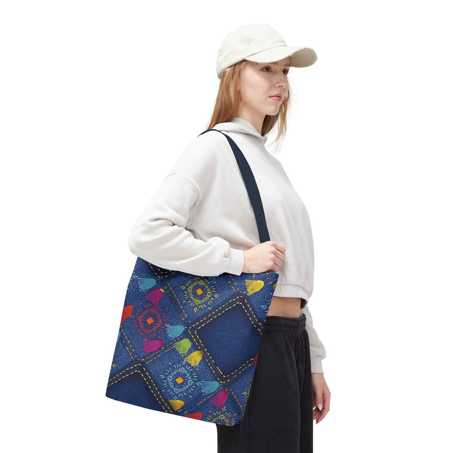 Diwali Graphic Denim Fabric Imitation Print Unisex Canvas Bag Poly Spun 3 Sizes Tote Bag 205-27