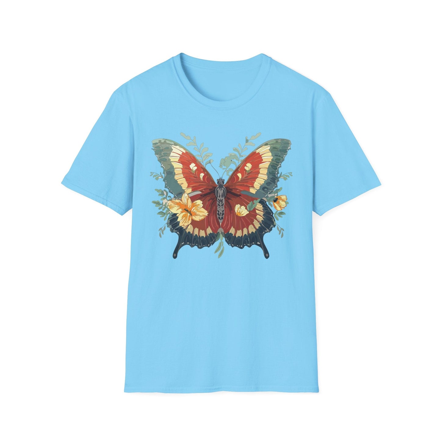 Butterfly T Shirt Unisex Gildan Softstyle 64000 Comfort Monarch Design 100 Percent Cotton