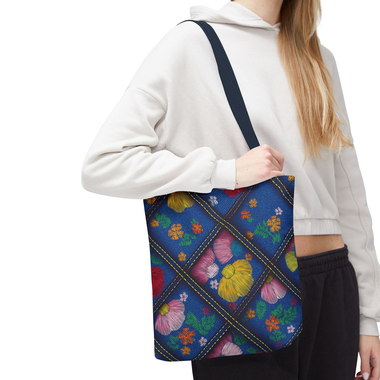 Denim Fabric Imitation Print Unisex Canvas Bag Poly Spun 3 Sizes Tote Bag 132