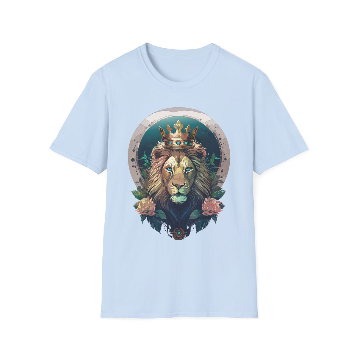 Crowned Lion Portrait T-Shirt | Regal King Lion Graphic Tee - Unisex 100 Cotton Gildan 64000