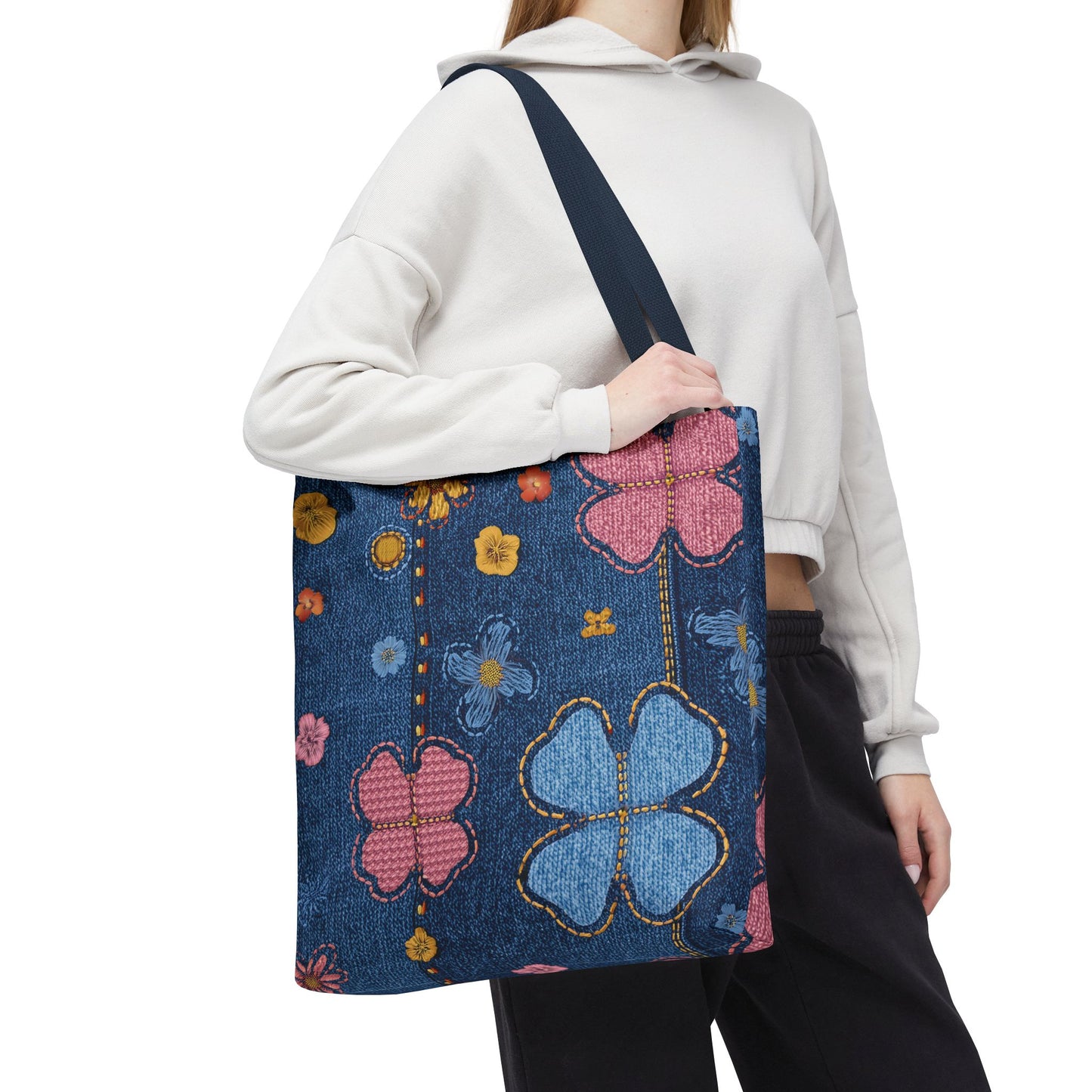 Denim Fabric Imitation Print Unisex Canvas Bag Poly Spun 3 Sizes Tote Bag 129