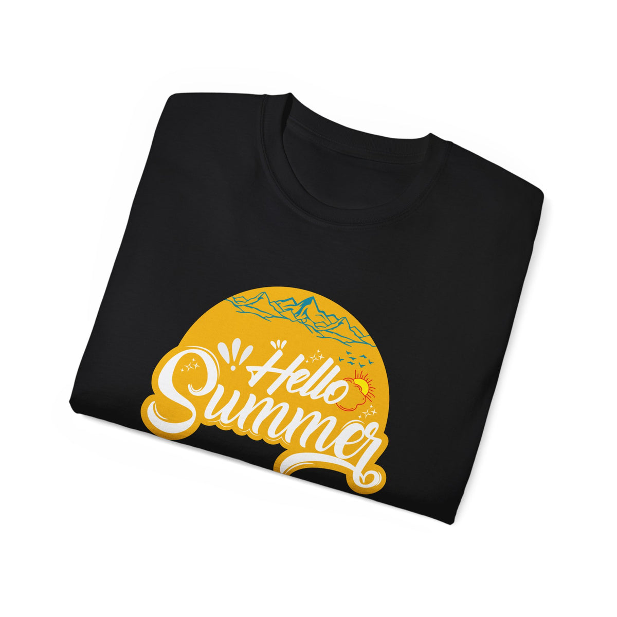 Hello Summer graphic Tee | Retro sun script design, black t-shirt