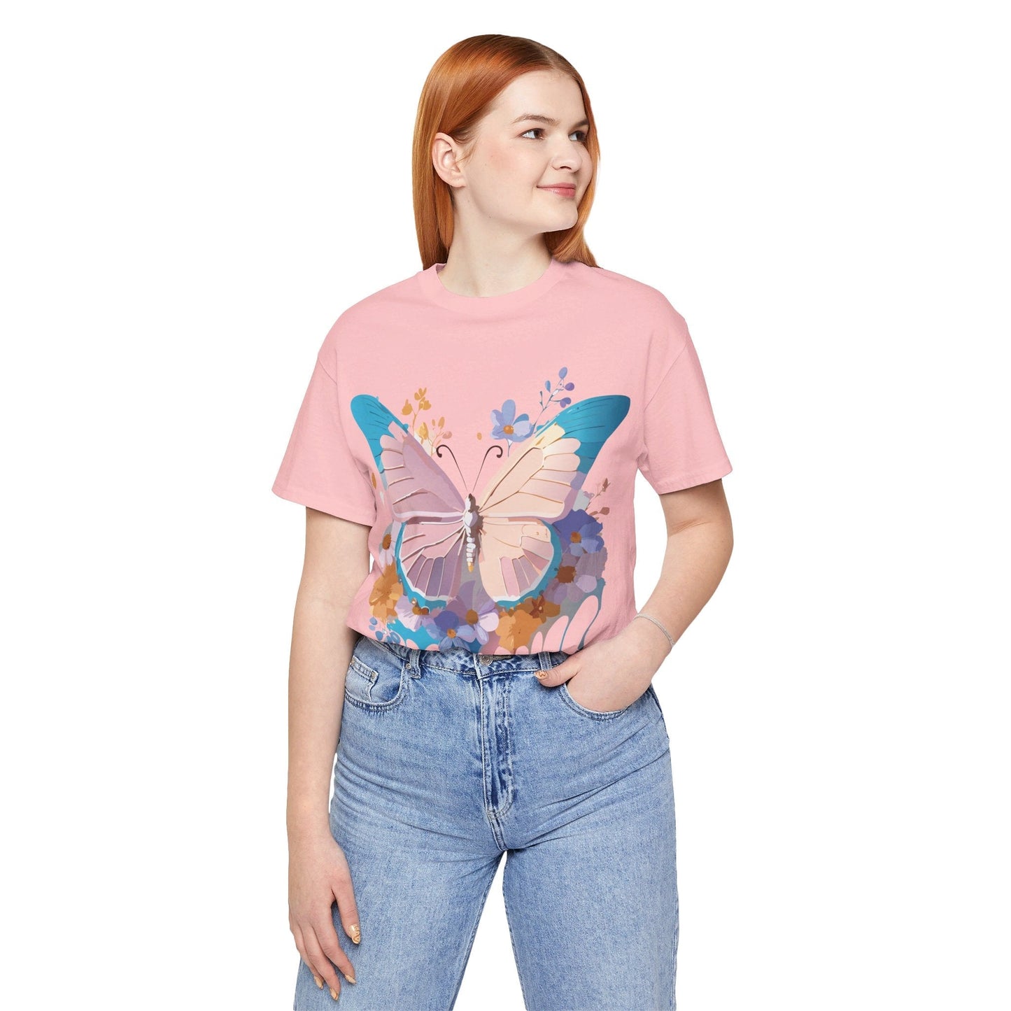 Butterfly Graphic Unisex 100 Cotton Lightweight Vintage Floral Design Jersey Tee 28