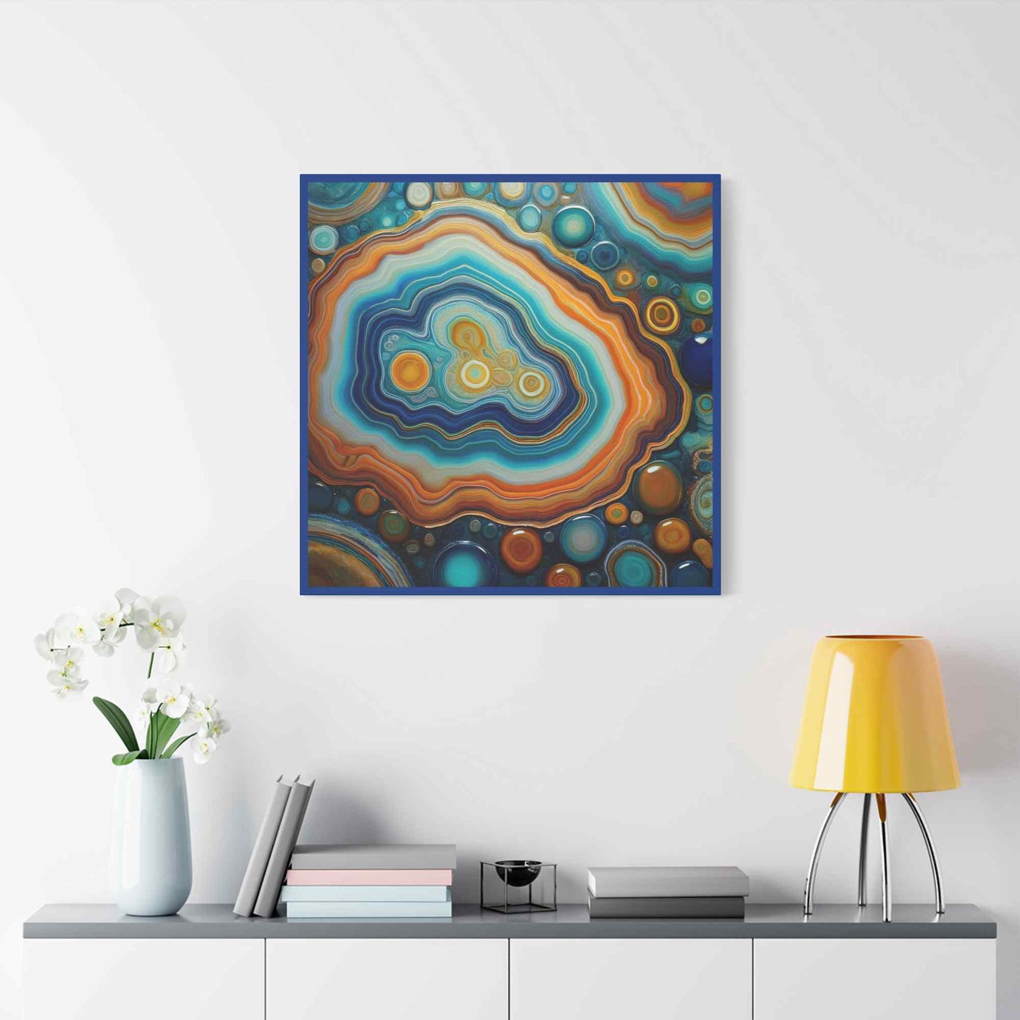 Agate Stone Graphic Print Canvas, Oil Paint Print 20x20, 24x24, 30x30, 32x32, 36x36 Canvas Pine-Wood Inner Frame MC-190