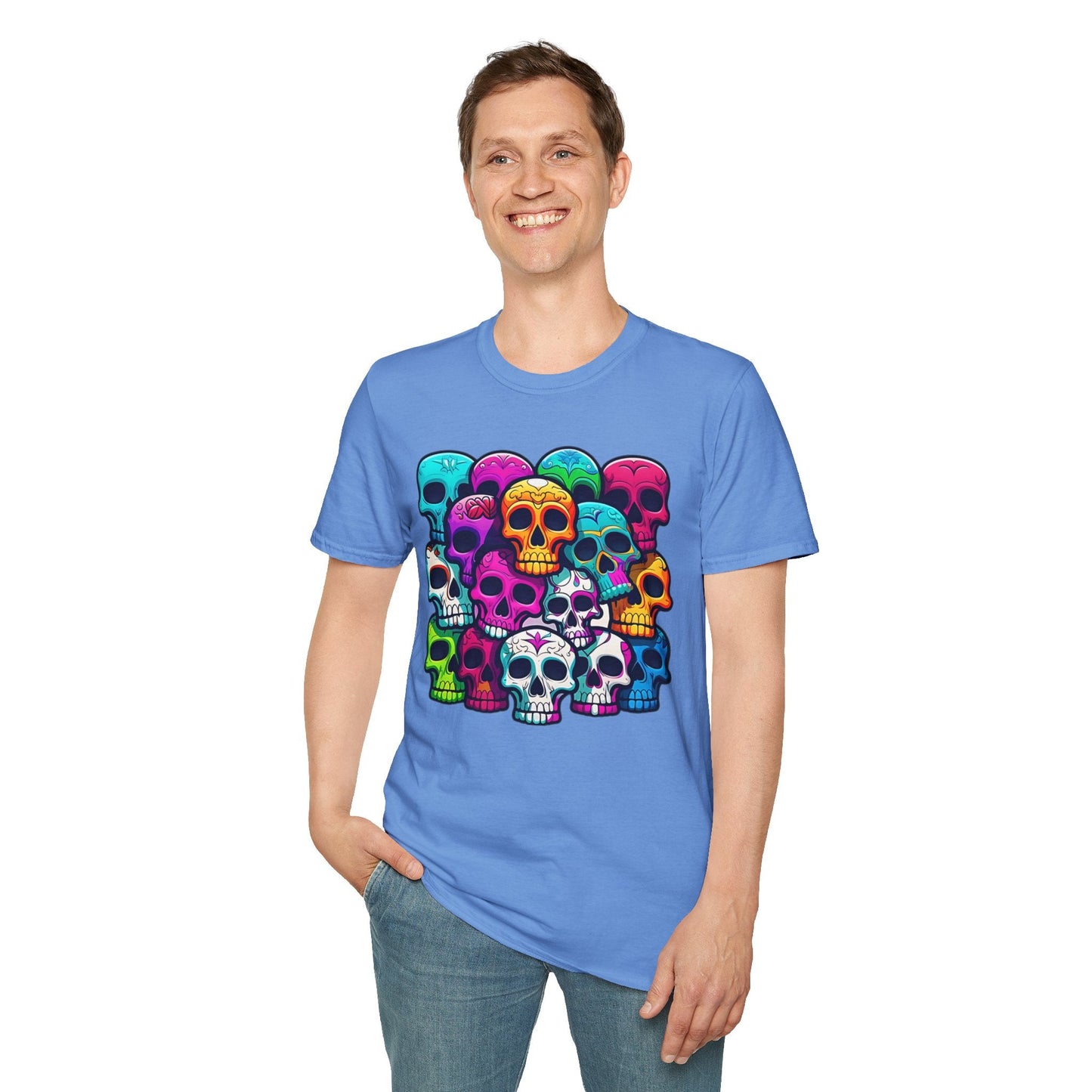 Unisex Skull Tee Shirt With Skeleton Design Gildan Softstyle 64000 100 Percent Ring Spun Cotton