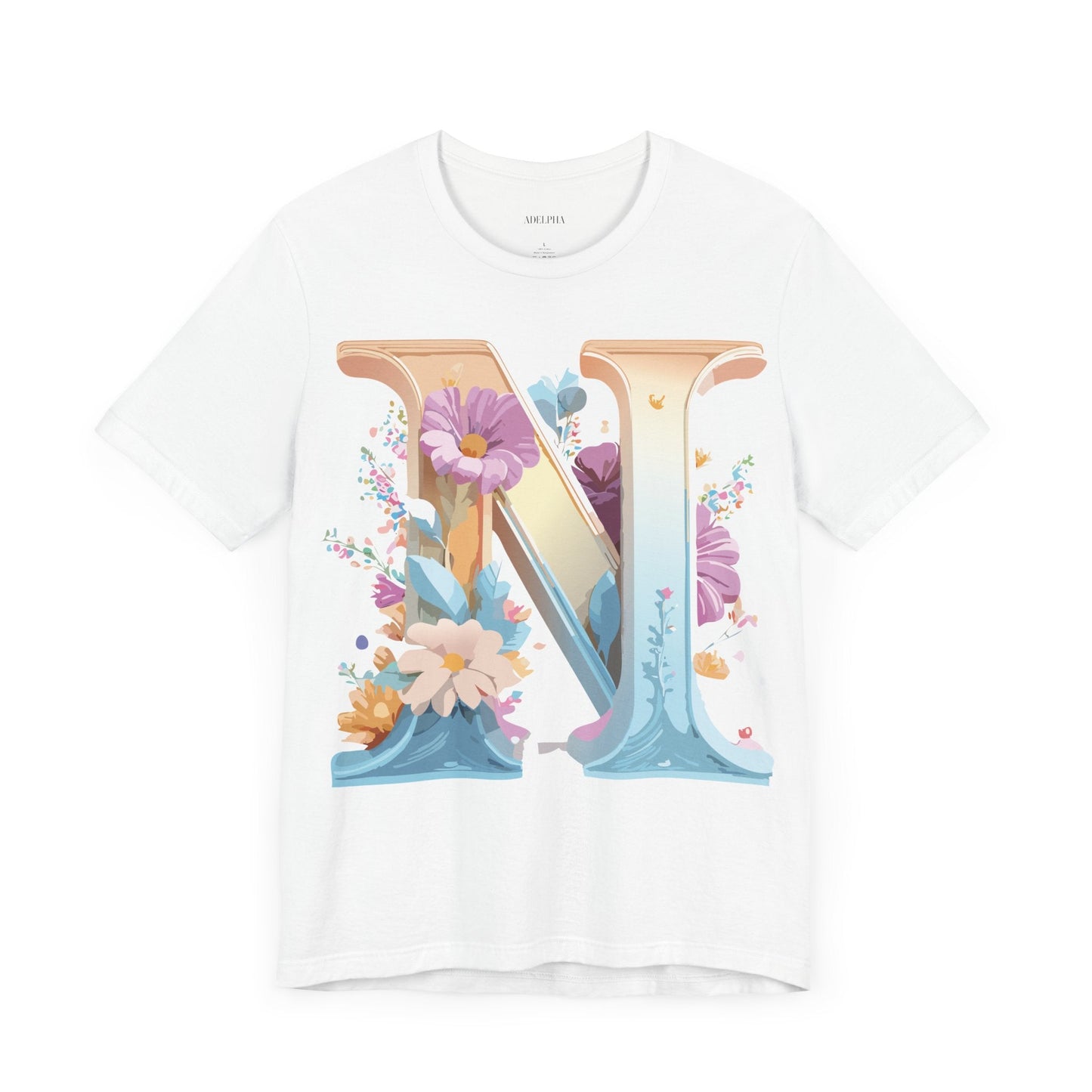 Letter N Shirt Graphic Tee Unisex Jersey Short Sleeve Vintage Style Adelpha Art Design