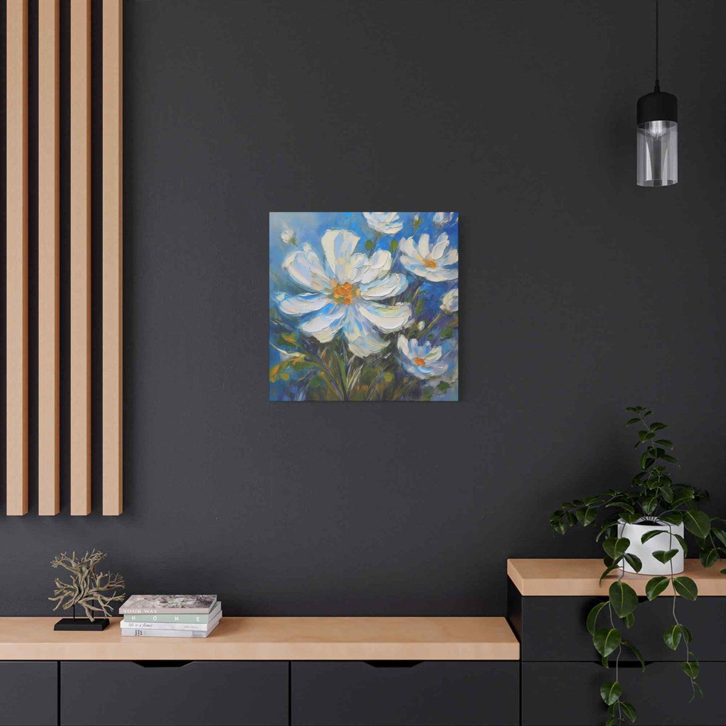 White Flowers Print Canvas, White Flowers Oil Paint Print 20x20, 24x24, 30x30, 32x32, 36x36, Art Design Print Non-Frame MC-7