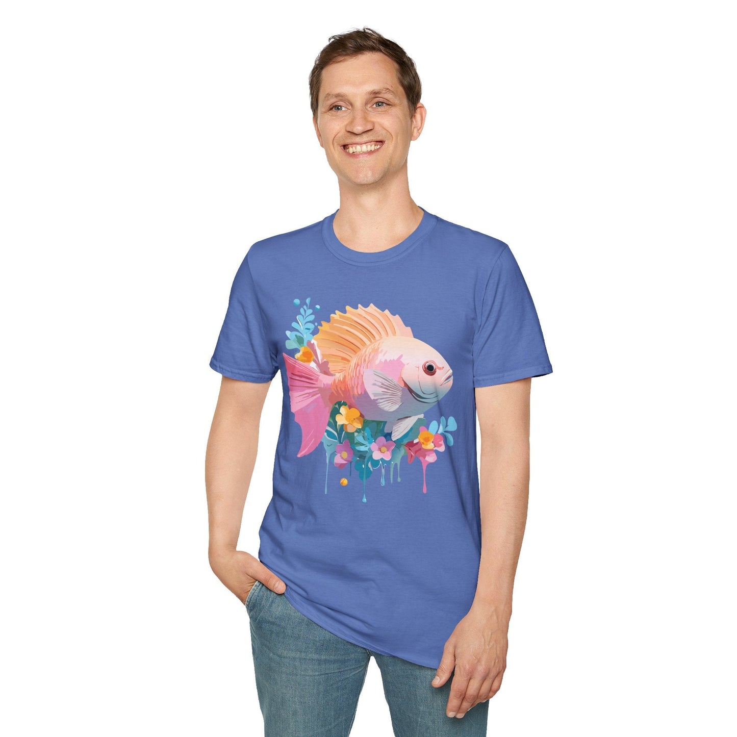 Fish Art Design Graphic Tee Shirt Unisex Softstyle Cotton Short Sleeve Comfort Fit Everyday Wear