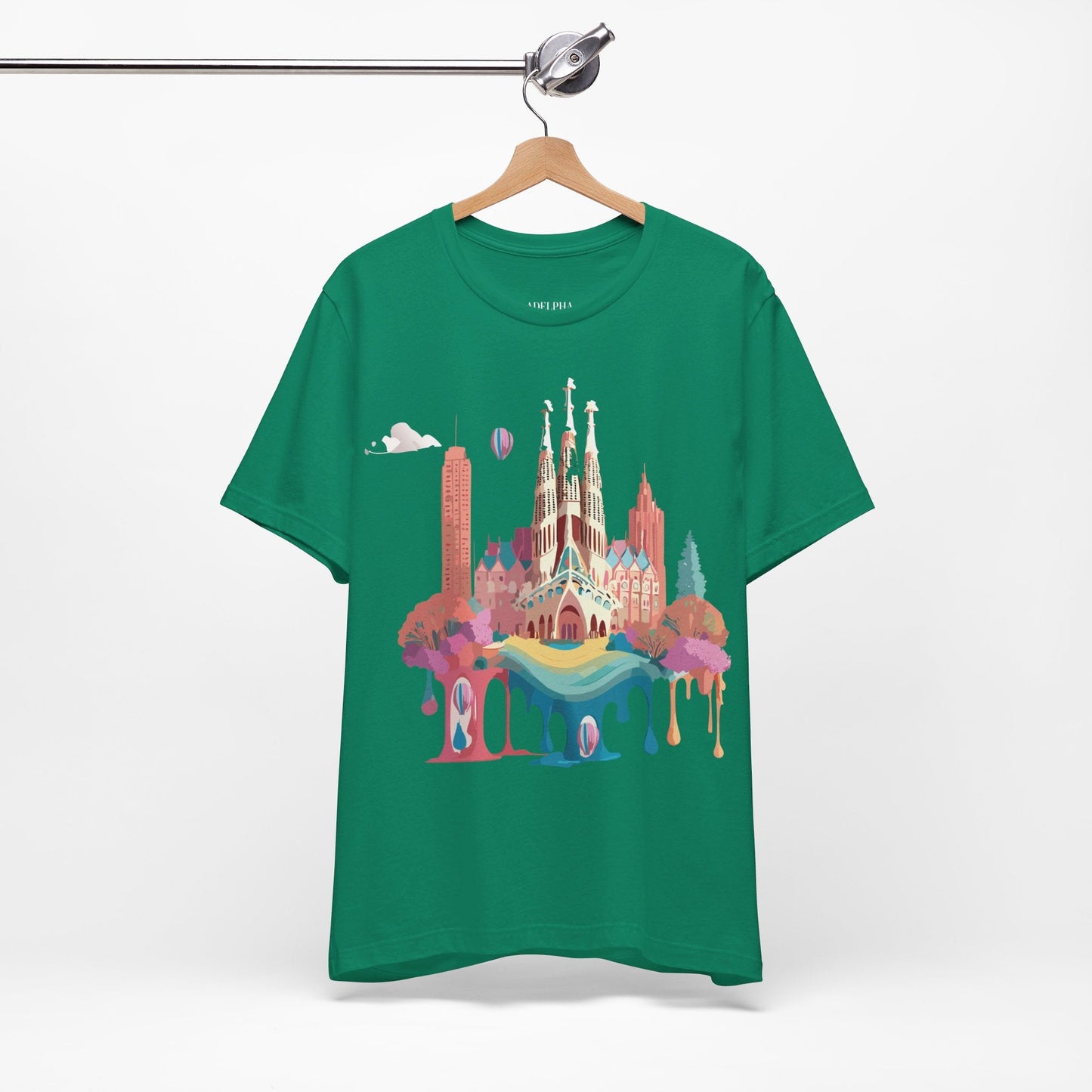 Adelpha Barcelona Themed Graphic Tee Unisex Short Sleeve Art Design For Everyday Comfort