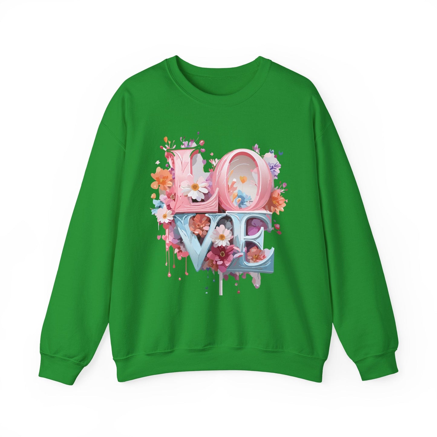 Floral Love Sweatshirt Unisex Love Flower Valentines Day Crewneck Gildan 18000 50 50 Cotton Polyester