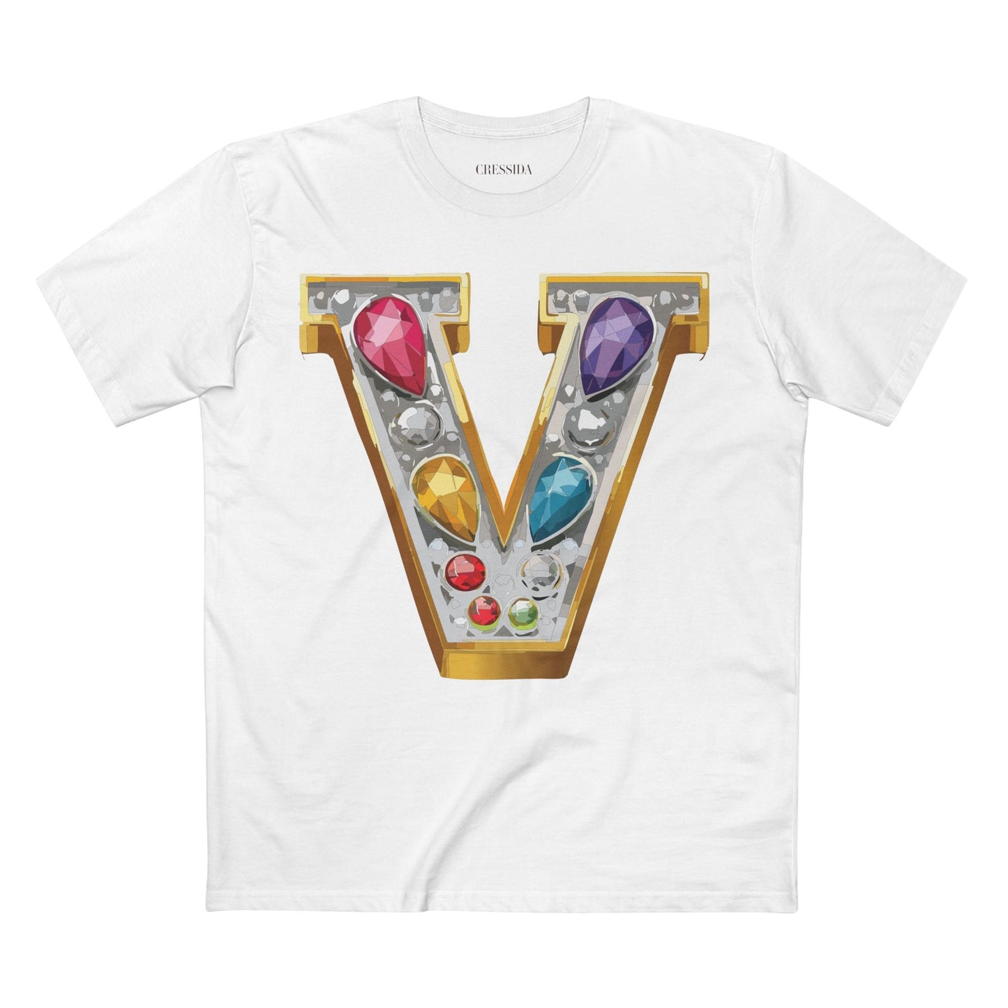 Letter V Graphic Design Tee Unisex 100 Cotton With Antique Gold Letters Artwork T-Shirt