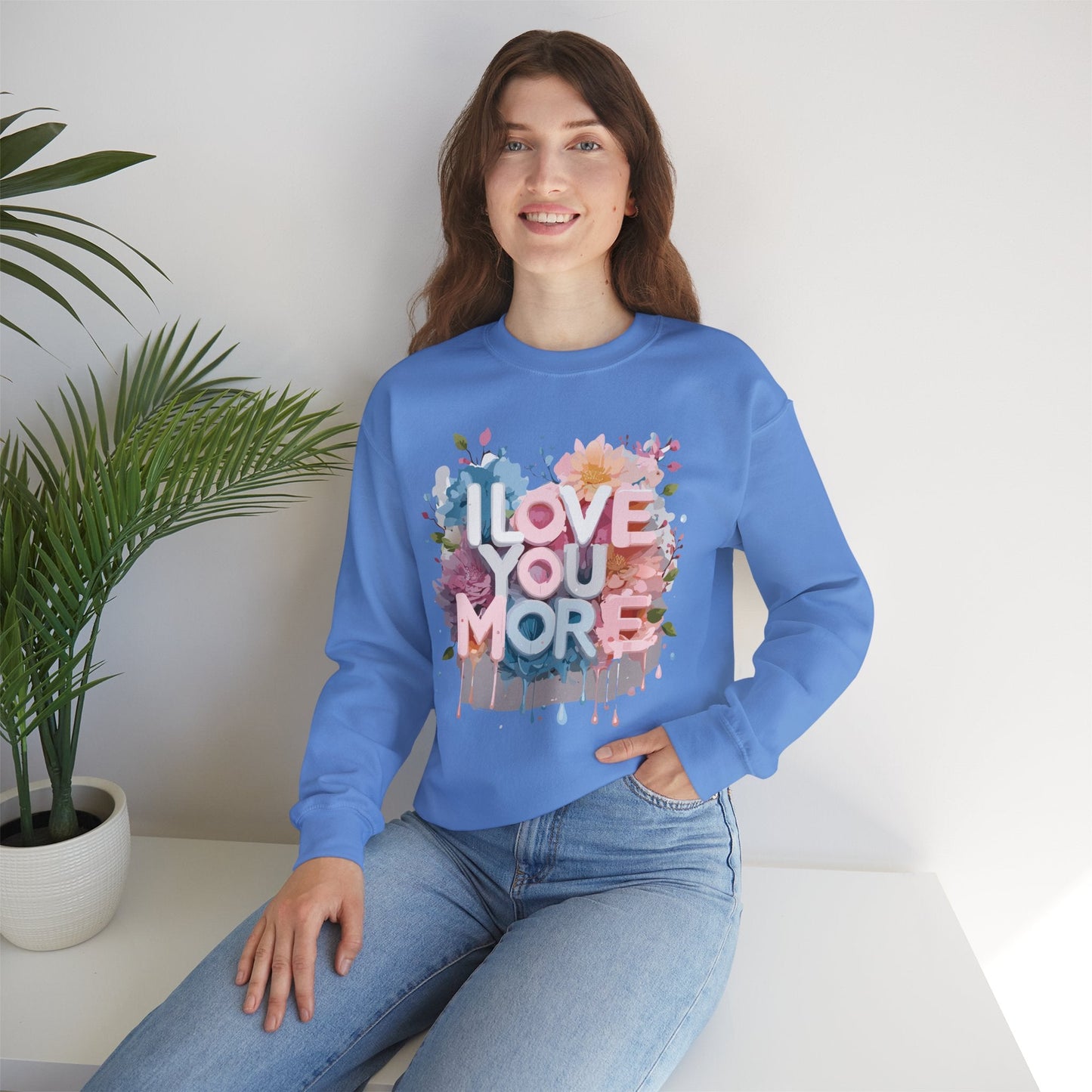 Floral Love Sweatshirt Unisex Heavy Blend Crewneck Valentines Day 50 50 Cotton Polyester Gildan 18000