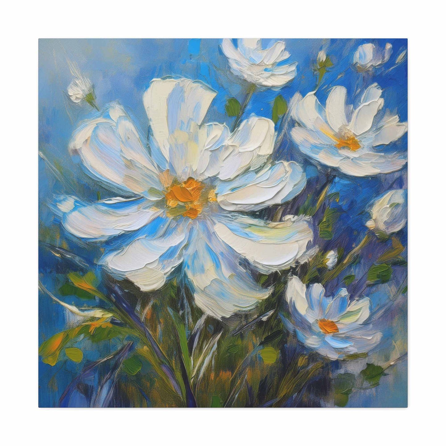 White Flowers Print Canvas, White Flowers Oil Paint Print 20x20, 24x24, 30x30, 32x32, 36x36, Art Design Print Non-Frame MC-7