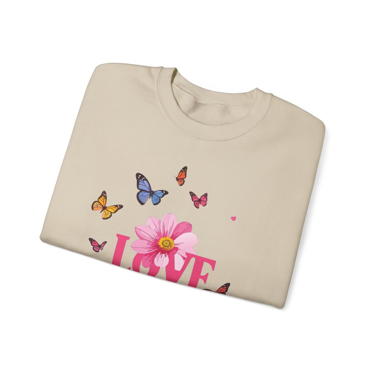 Unisex Floral Love Sweatshirt, Love Floral Sweatshirt, Floral Butterfly Sweatshirt, 50/50 Cotton-Poly Valentine's Day Sweatshirt 01