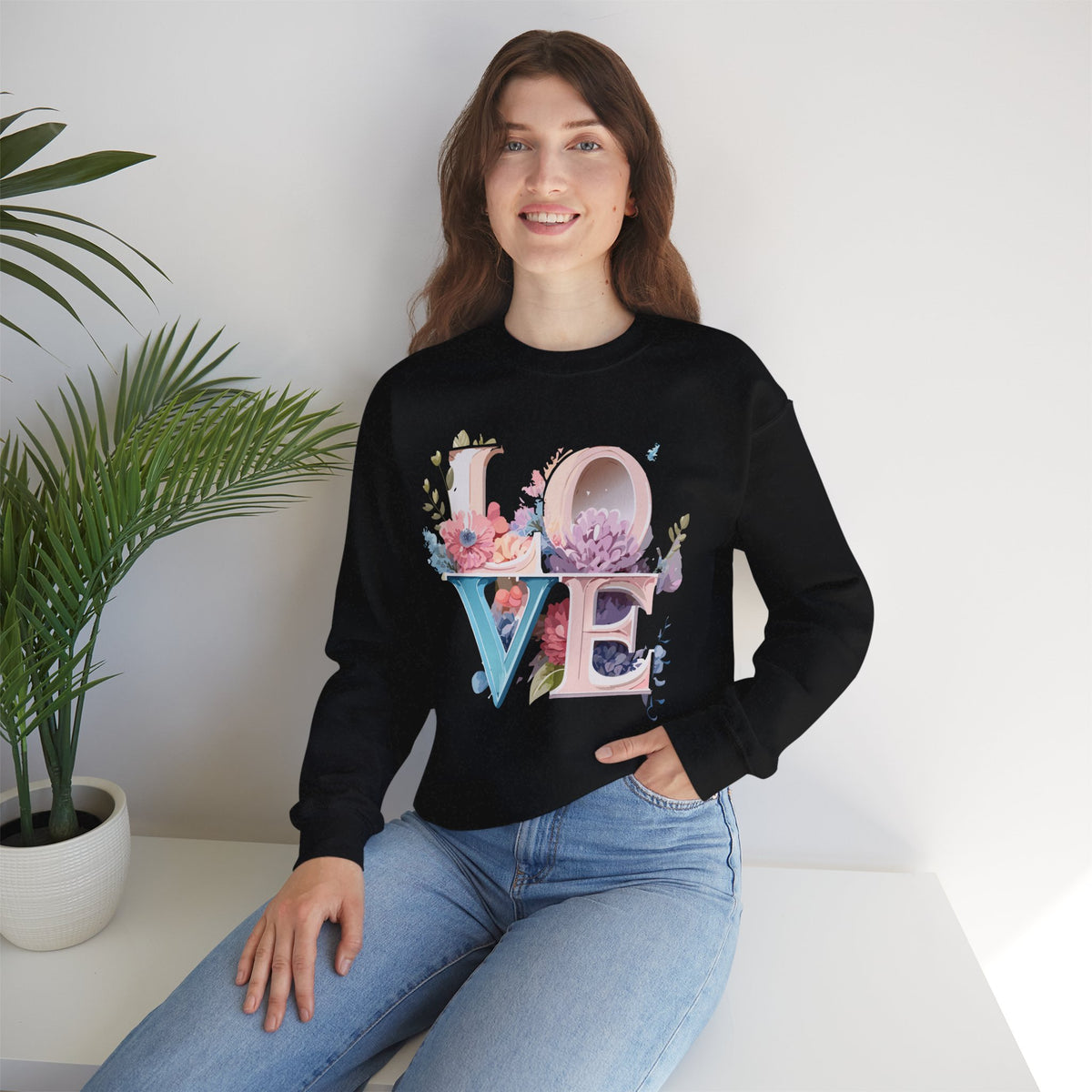 Floral Love Graphic Valentine's Day Sweatshirt Unisex 50/50 Cotton-Poly Sweatshirt w50