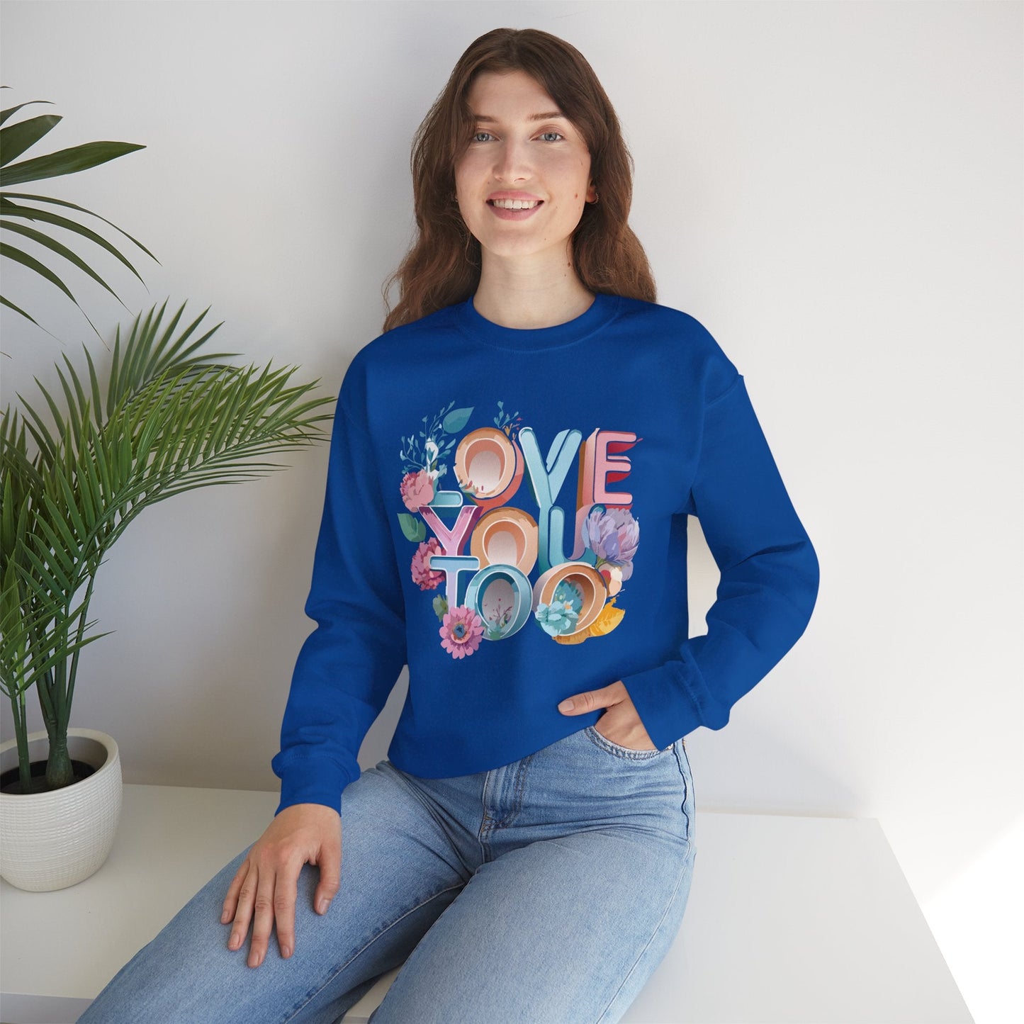 Floral Love Sweatshirt Valentines Day Unisex Crewneck Gildan 18000 Heavy Blend Warm