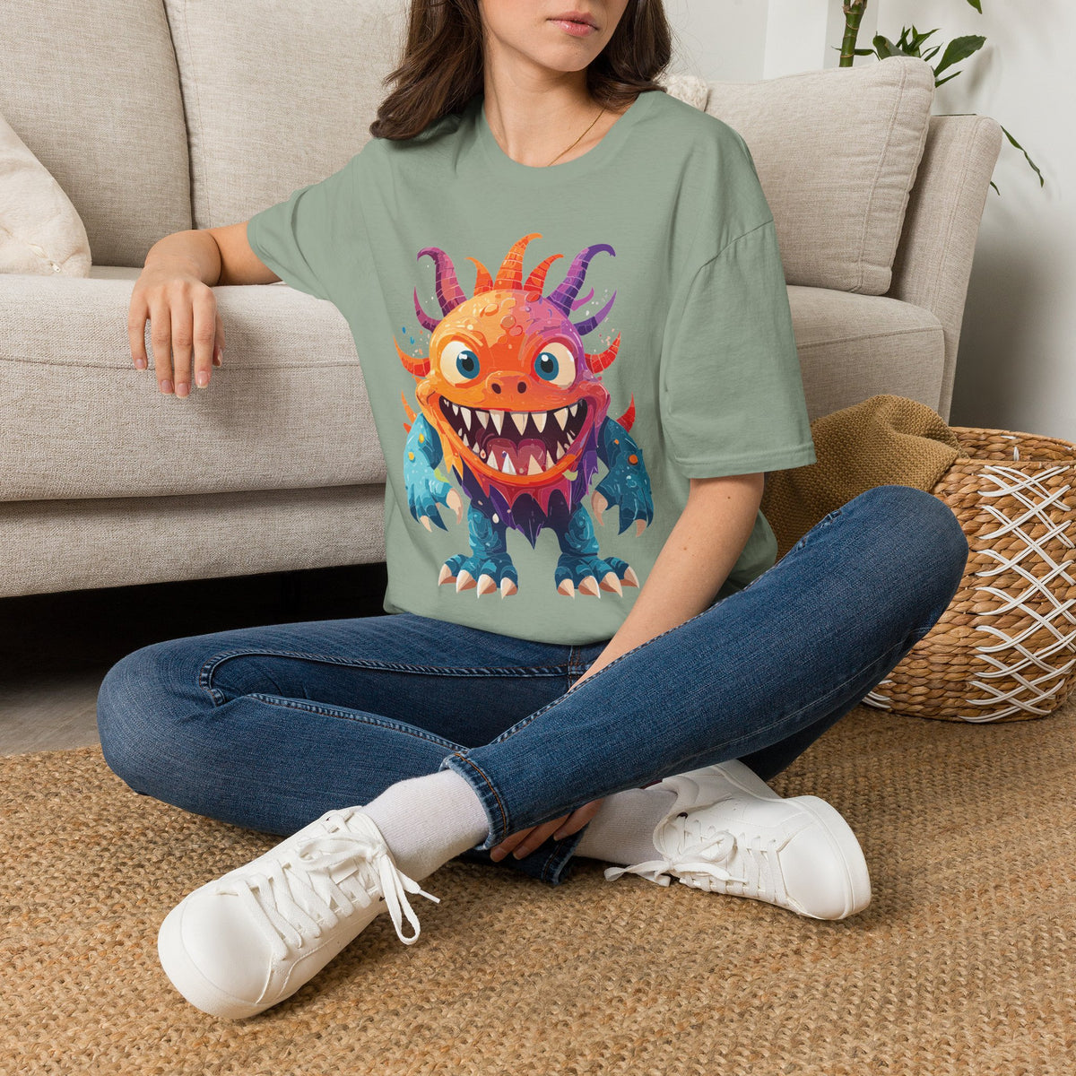 Colorful Cartoon Monster T-Shirt | Cute Spiky Halloween Creature Graphic Design Unisex 100 Cotton Gildan T-Shirt