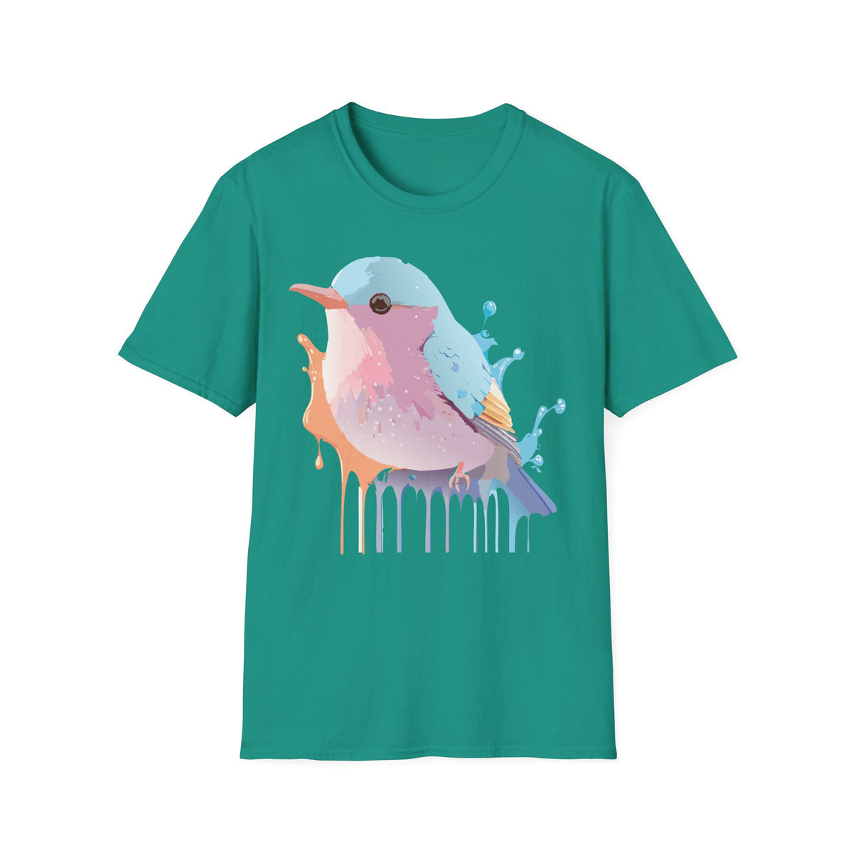 Watercolor Pastel Bird T-Shirt | Colorful Drip Illustration