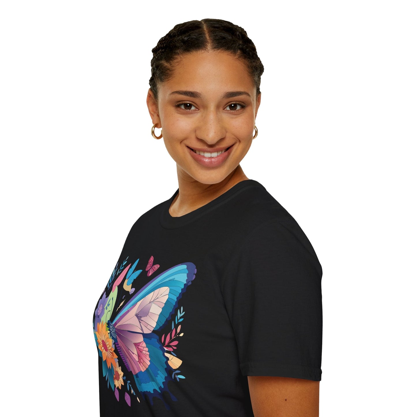 Gildan Butterfly T Shirt Unisex Softstyle 64000 Monarch Print Lightweight Breathable Cotton Tee