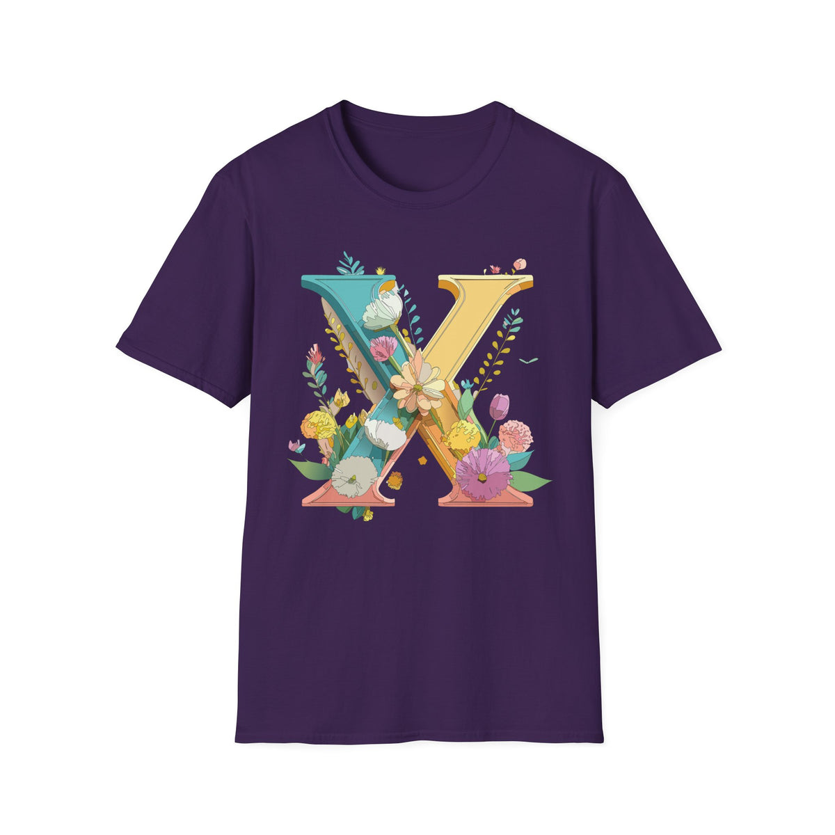 Floral Letter X T-Shirt | Botanical Monogram Initial Tee