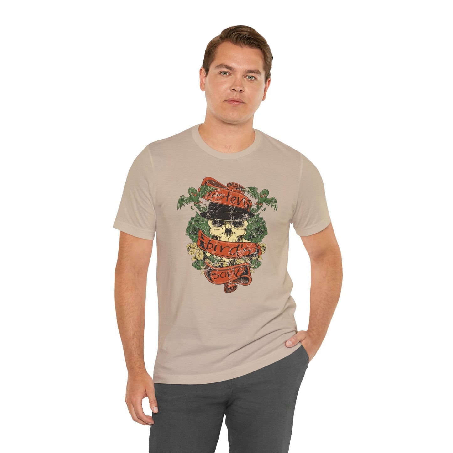 Skull Floral Tattoo Style Graphic Design Unisex Cotton T-Shirt Art-38
