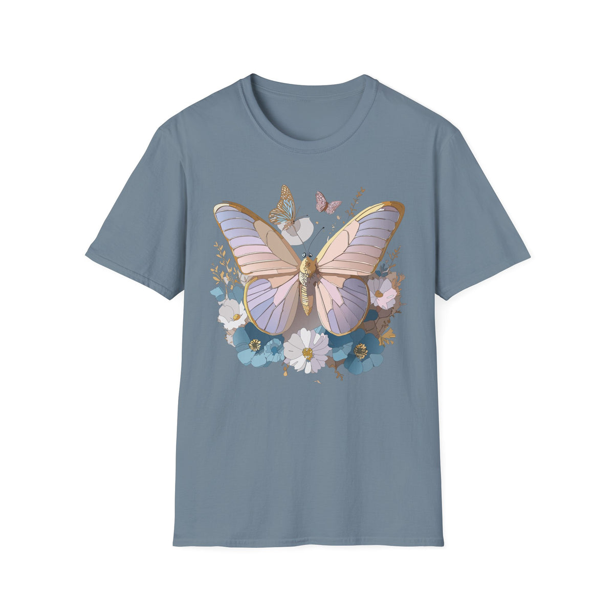 Butterfly Floral T-Shirt — Pastel Moth & Wildflower Graphic Design Unisex 100 Cotton Gildan T-Shirt