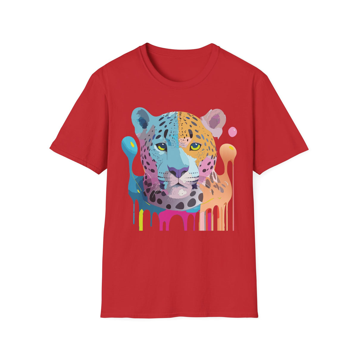 Colorful Leopard Face T-Shirt | Rainbow Drip Animal Art