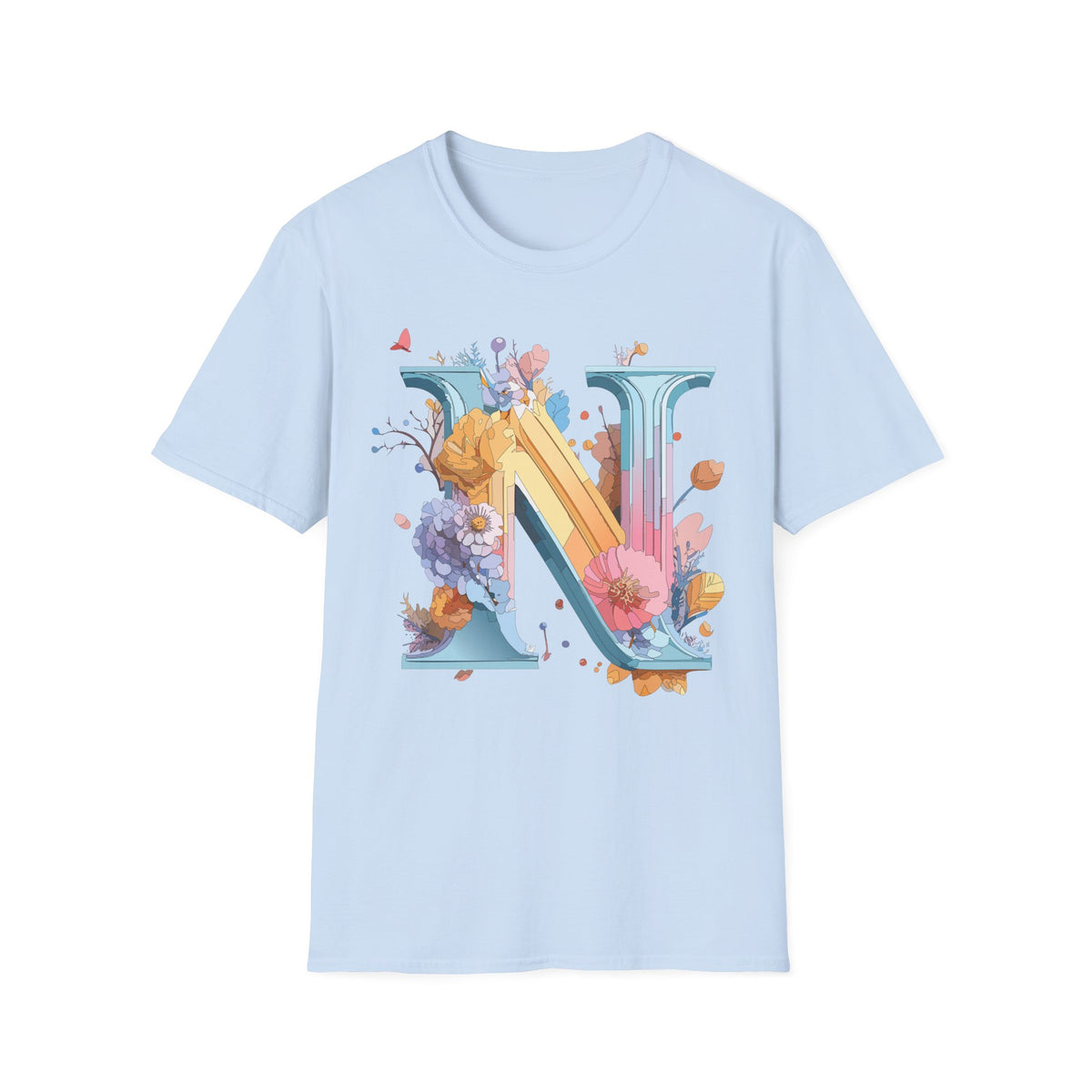 Floral Letter N T-Shirt | Monogram Initial N Tee
