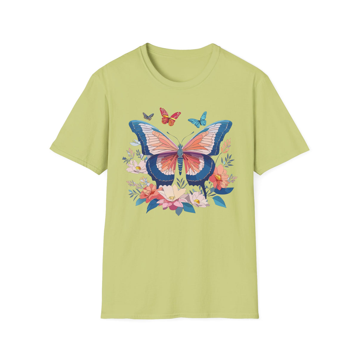 Butterfly Floral T‑Shirt — Colorful Garden Butterfly Graphic Design Unisex 100 Cotton Gildan T-Shirt