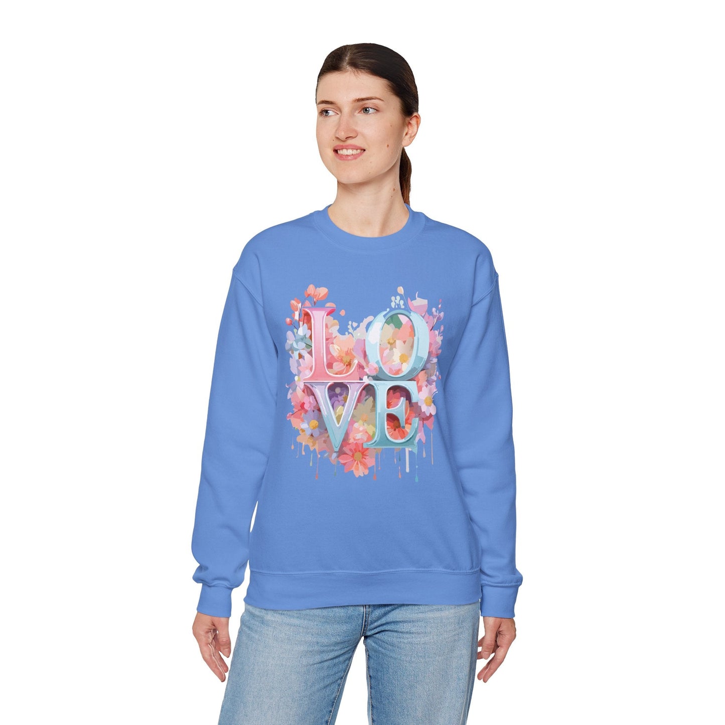 Floral Love Sweatshirt Unisex Valentines Day Crewneck Gildan 18000 50 Cotton 50 Polyester