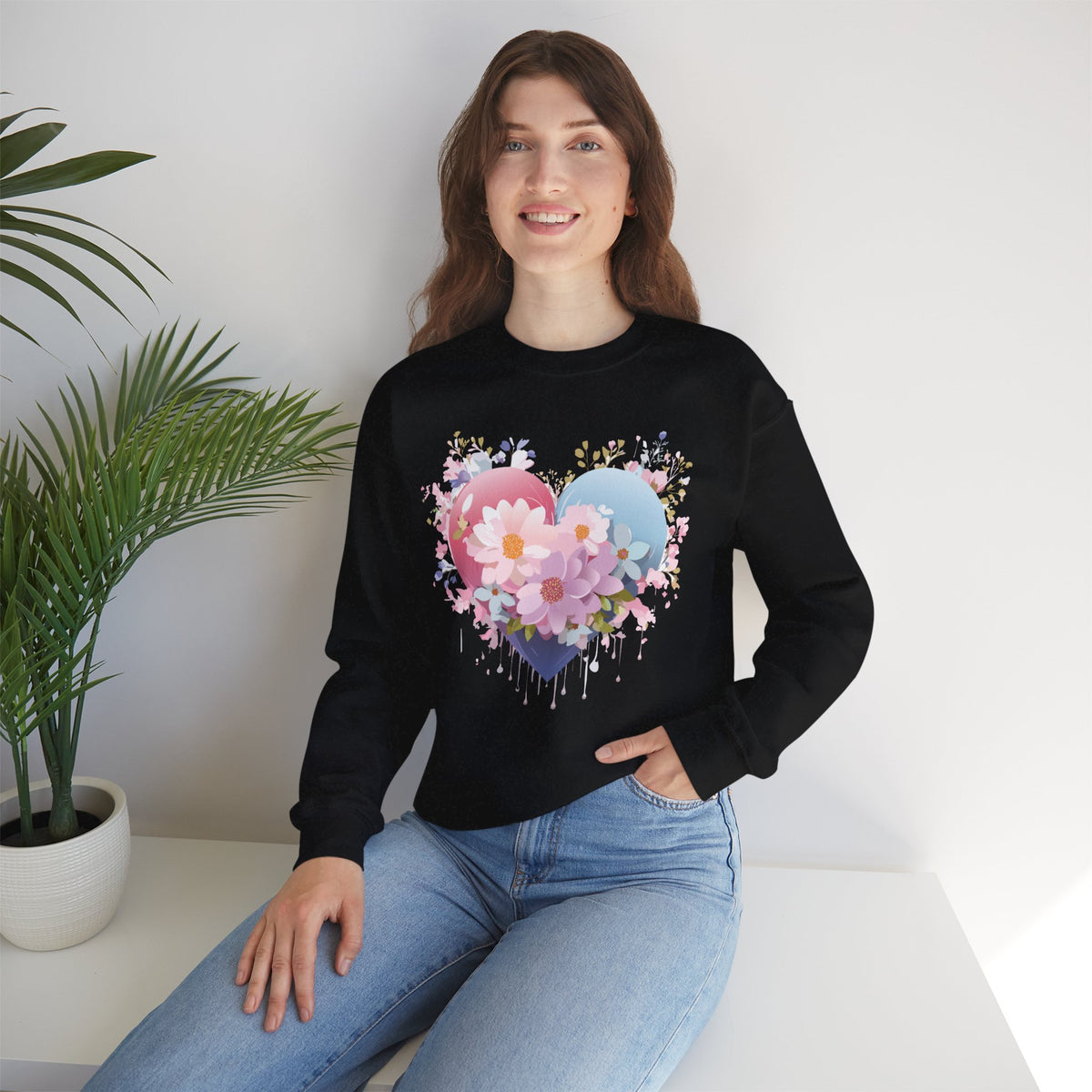 Floral Heart Love Graphic Valentine's Day Sweatshirt Unisex 50/50 Cotton-Poly Sweatshirt w27