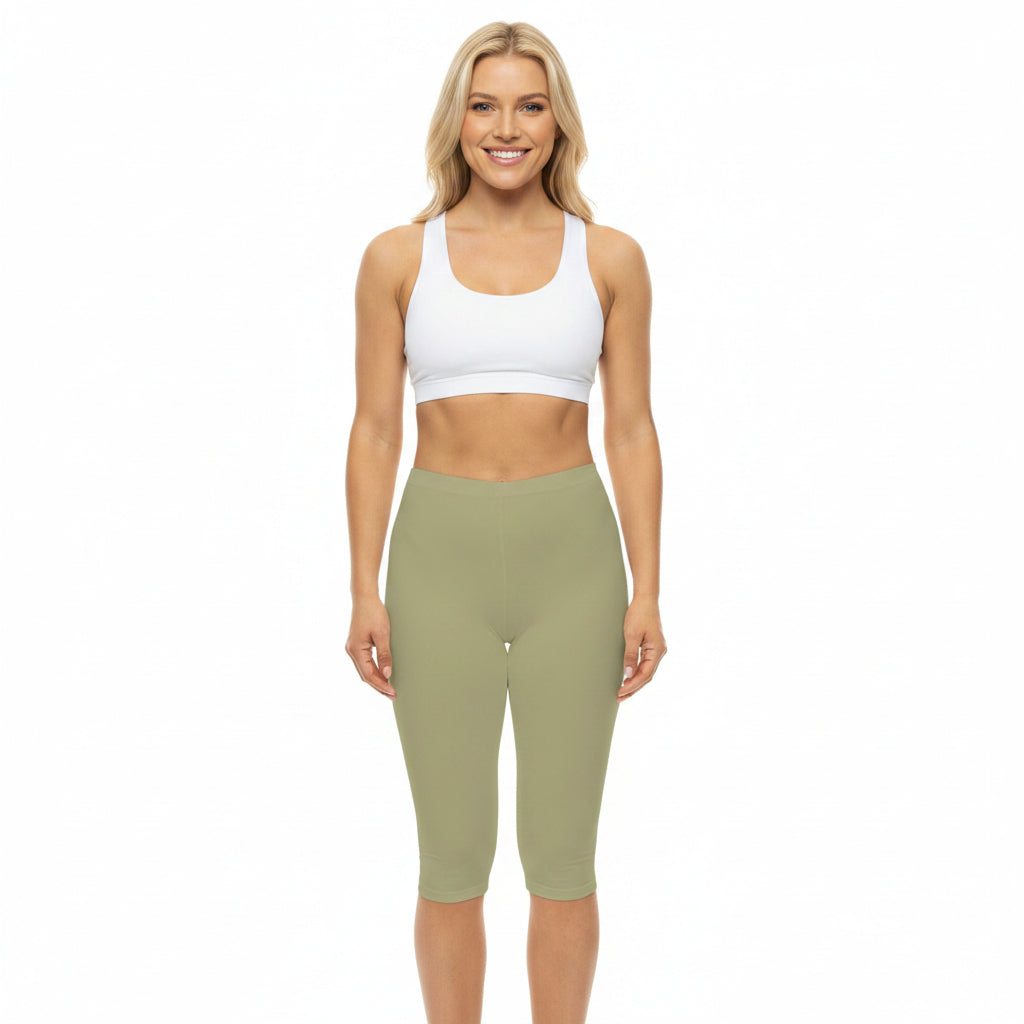 Dry Sage Color Women's Brushed Suede Poly Span Casual Capri Leggings XS-2XL