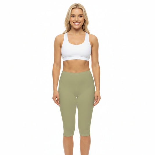 Dry Sage Color Women's Brushed Suede Poly Span Casual Capri Leggings XS-2XL