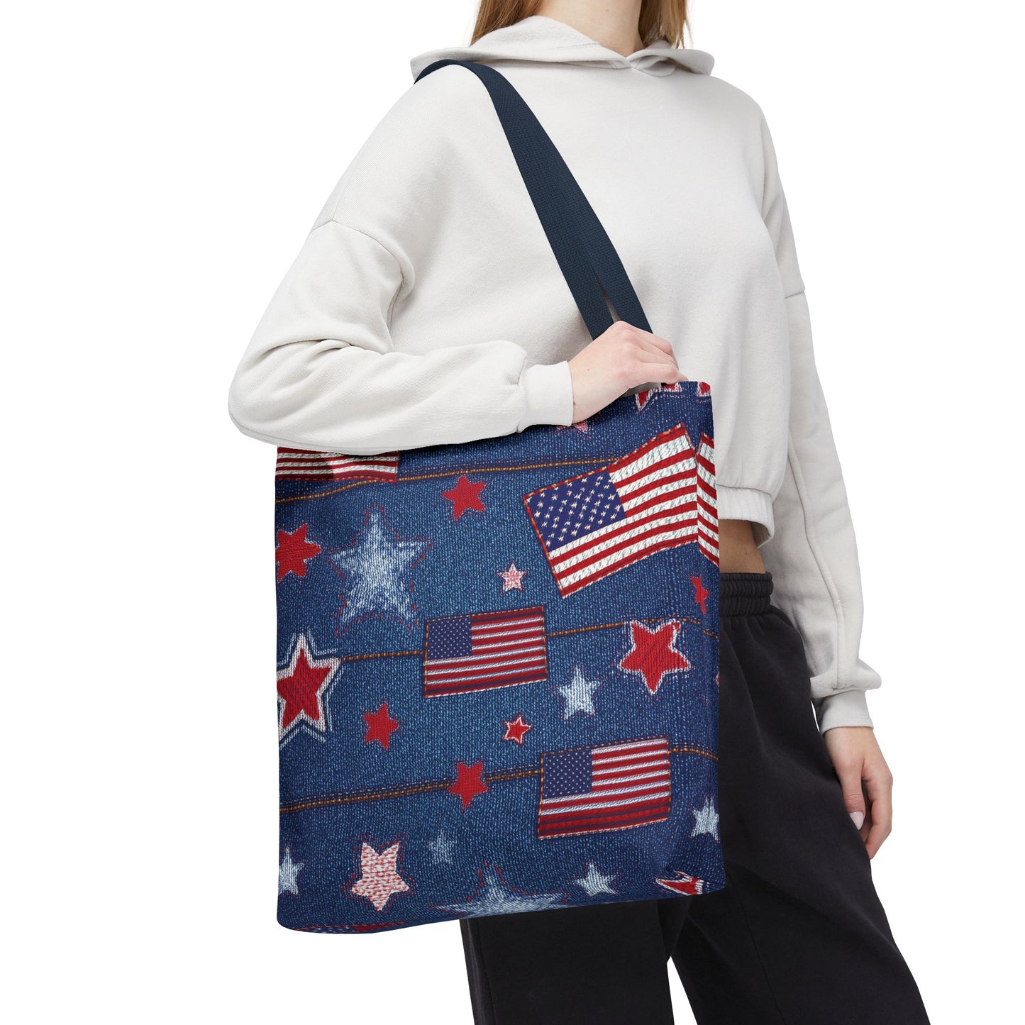 4th of July Graphic Denim Fabric Imitation Print Unisex Canvas Bag Poly Spun 3 Sizes Tote Bag 200-10