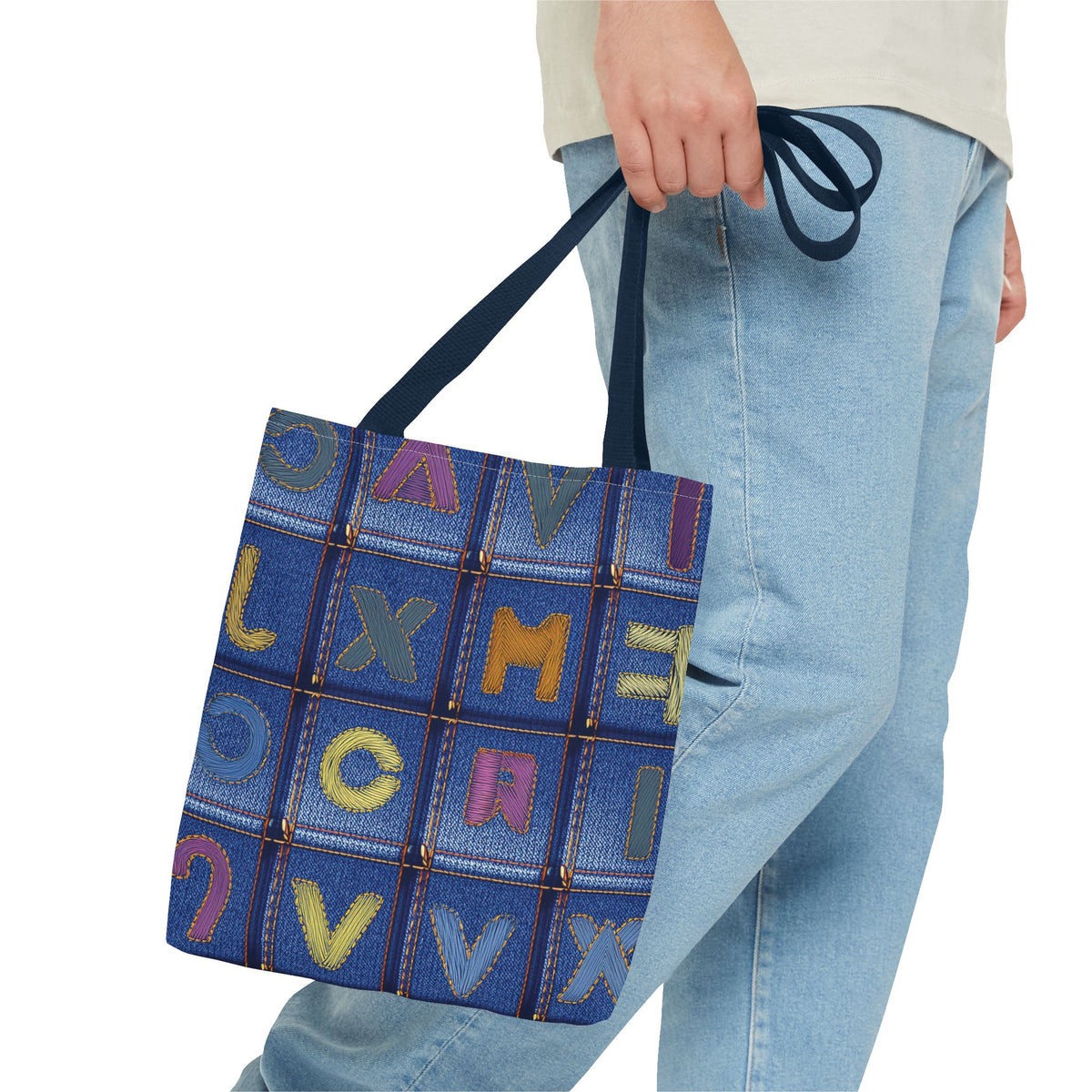 Denim Fabric Imitation Print Unisex Canvas Bag Poly Spun 3 Sizes Tote Bag 187-5