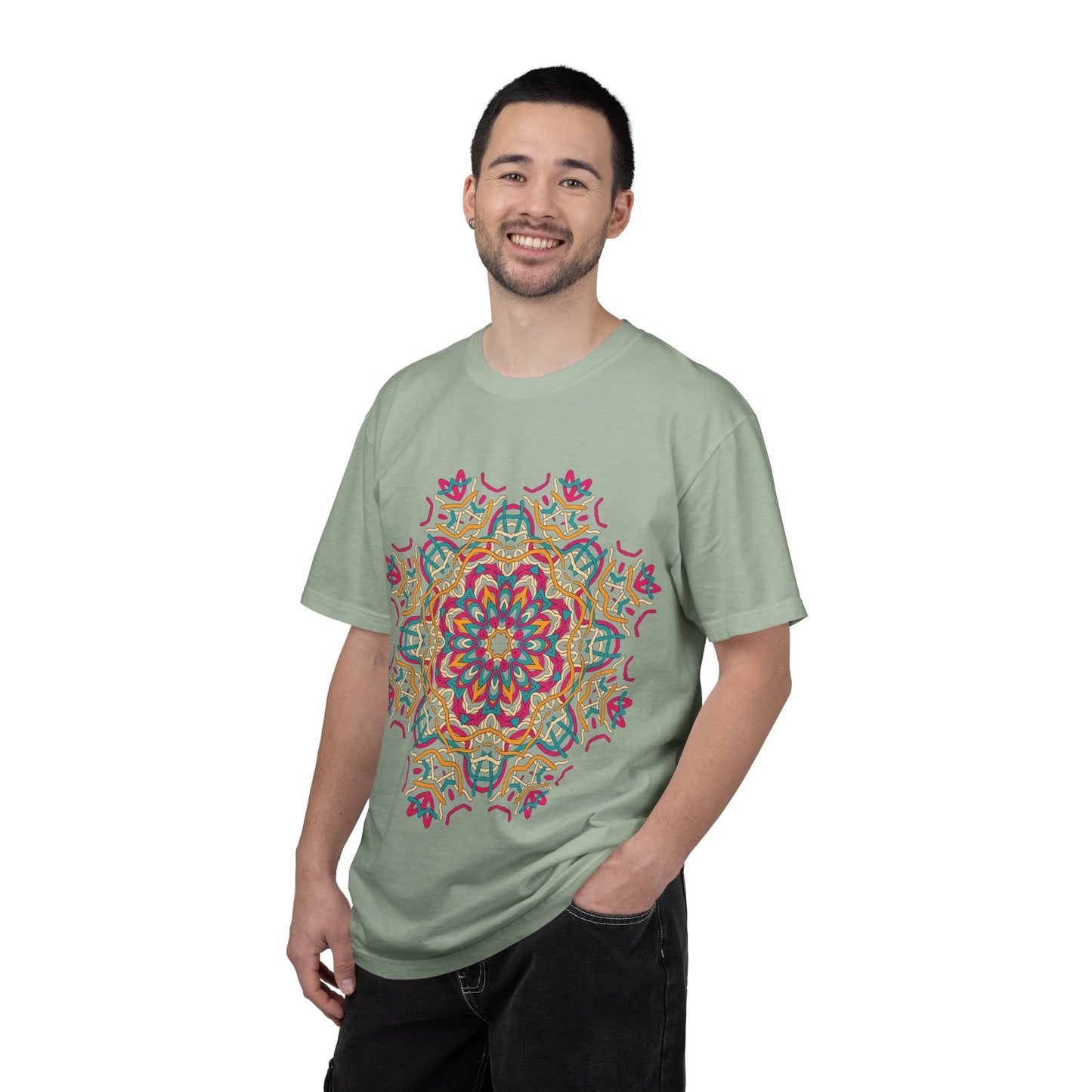 Unisex Garment Dyed Cotton T-Shirt with Mandala Graphic Design