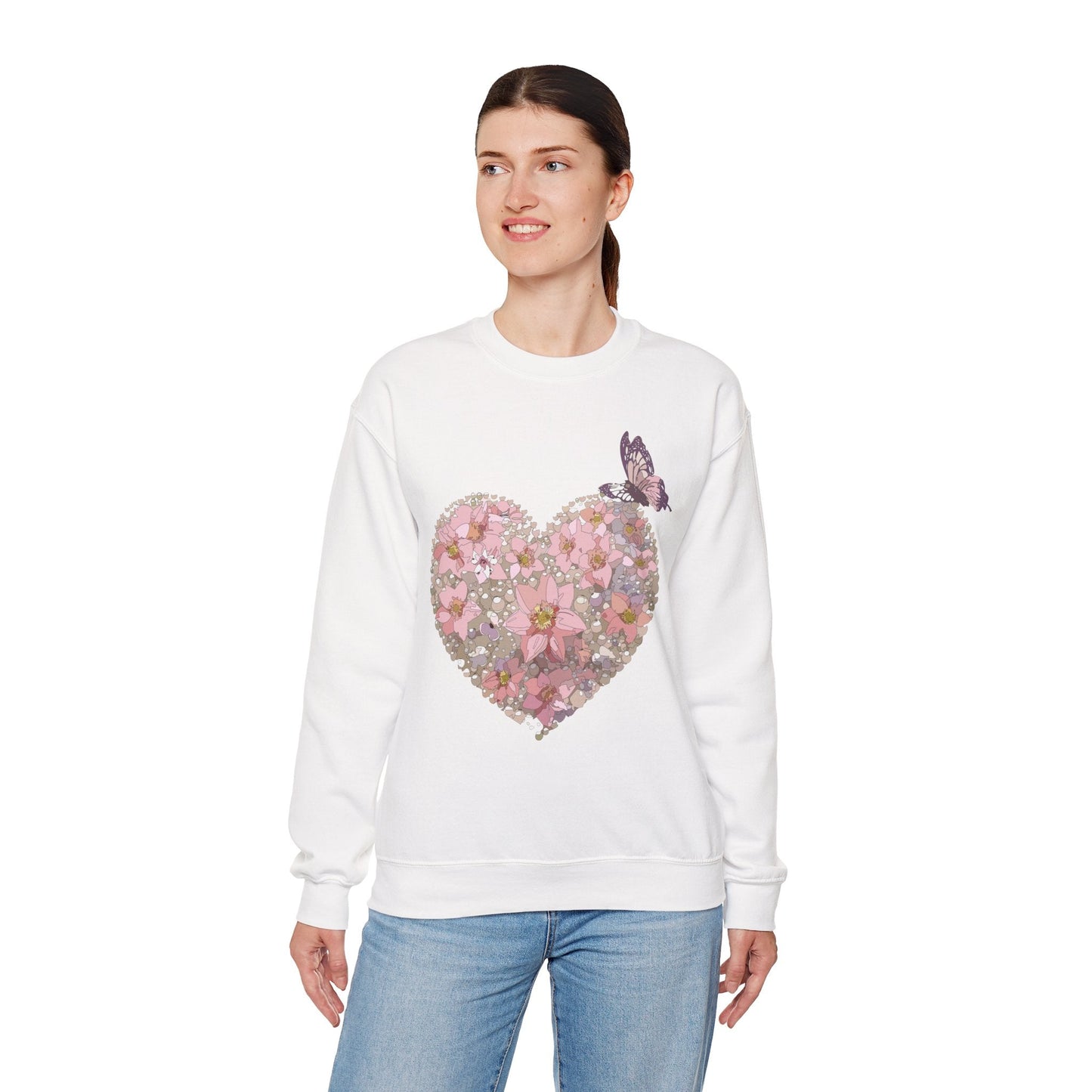 Unisex Floral Heart Sweatshirt Floral Love Valentines Day Gildan 18000 Heavy Blend Crewneck