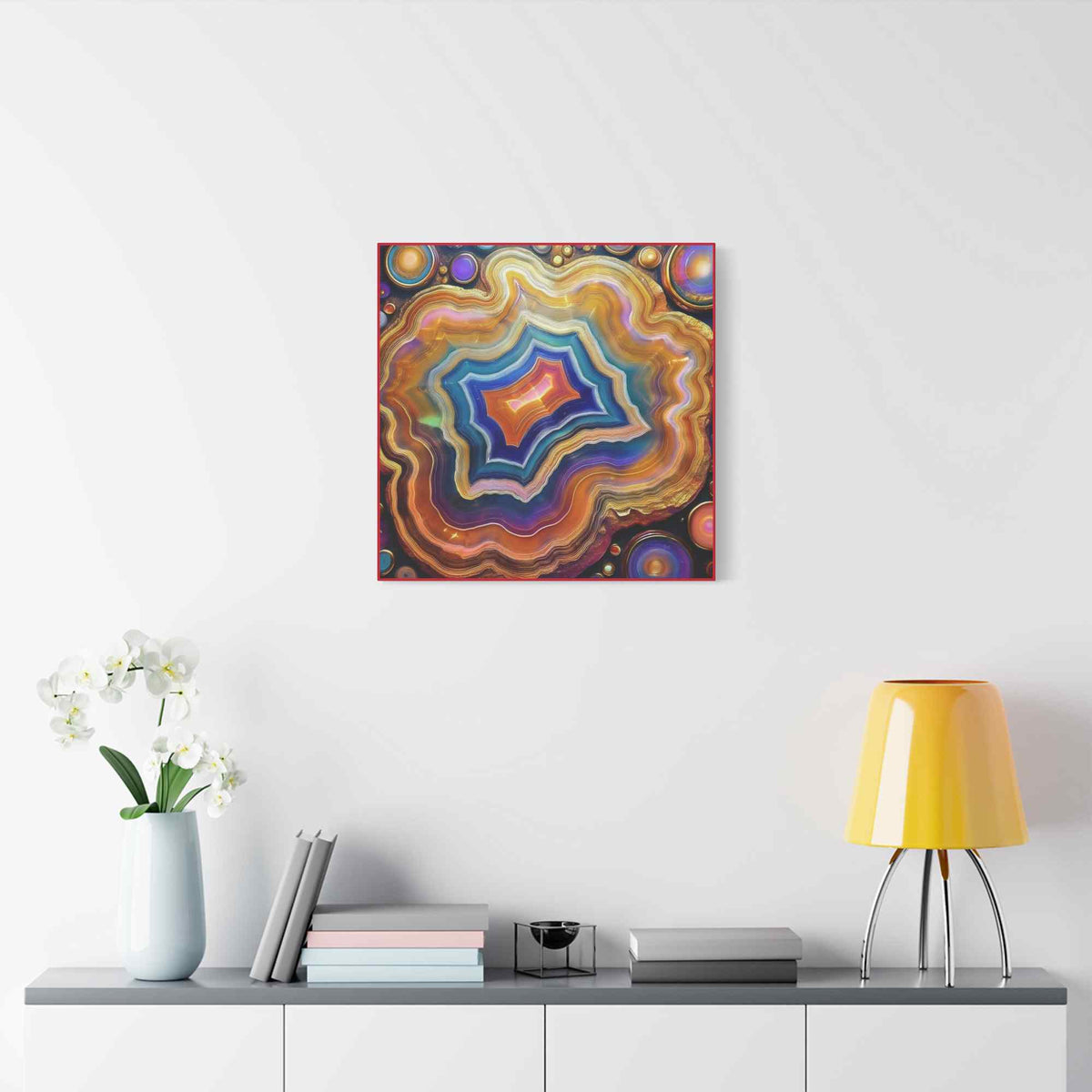 Agate Stone Graphic Print Canvas, Oil Paint Print 20x20, 24x24, 30x30, 32x32, 36x36 Canvas Pine-Wood Inner Frame MC-191