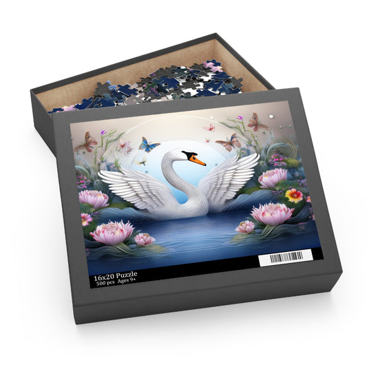 Puzzles-44 Kids Swan Puzzle 500-Piece  Floral Swan Puzzle 500-Piece, Birds Kids Puzzles Size: 16" x 20",  Ages 9+