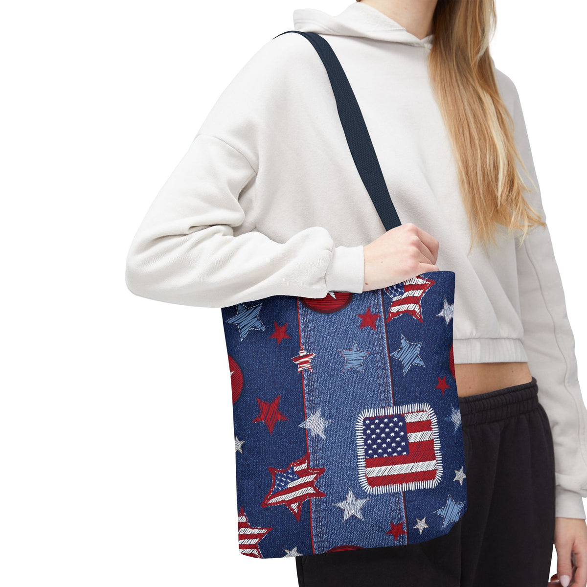 4th of July Graphic Denim Fabric Imitation Print Unisex Canvas Bag Poly Spun 3 Sizes Tote Bag 200-13