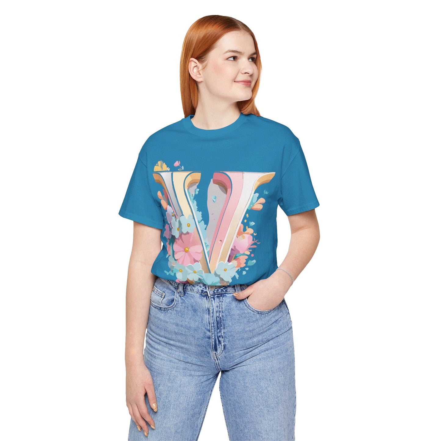 Letter V Shirt Graphic Tee Unisex Jersey Short Sleeve Vintage Inspired Adelpha Art Design