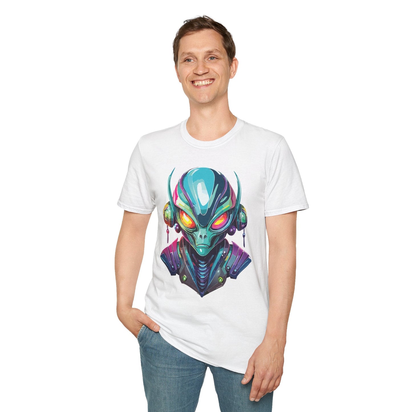 Alien Cosmos Unisex Cotton T Shirt With Alien Artwork Softstyle Ring Spun Cotton 64000